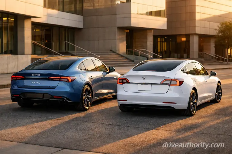 BYD Seal vs Tesla Model 3 rear design comparison electric vehicle styling