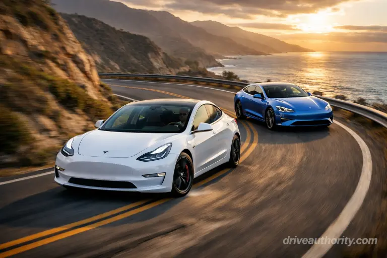 BYD vs Tesla driving dynamics comparison - Model 3 and Seal in motion