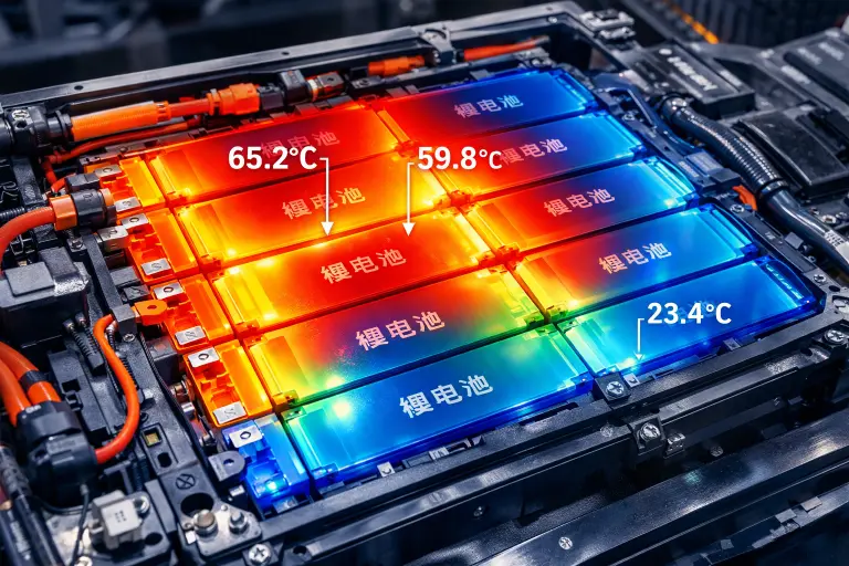 Chinese EV battery thermal management issues illustrated with heat distribution on battery pack