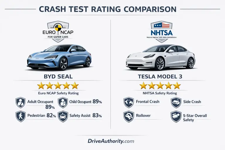 Safety ratings comparison demonstrating how Chinese EVs compare to US EVs in crash test performance