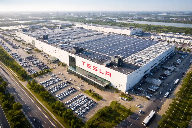 Tesla Shanghai Gigafactory where Model 3 and Model Y with BYD batteries are manufactured