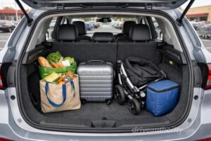MG ZS EV cargo space with groceries and luggage everyday use
