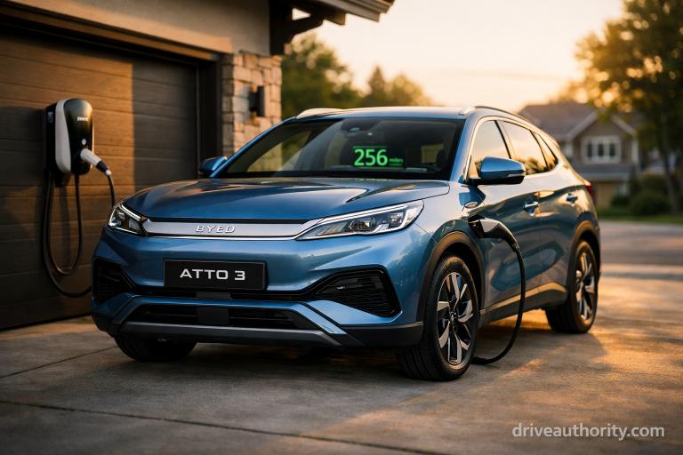 BYD Atto 3 charging at home showing real-world daily EV ownership scenario