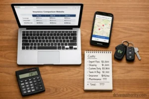 Buyer researching Chinese electric vehicle insurance costs and service availability online
