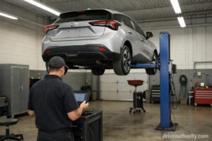Chinese electric vehicle at independent service center showing limited support infrastructure
