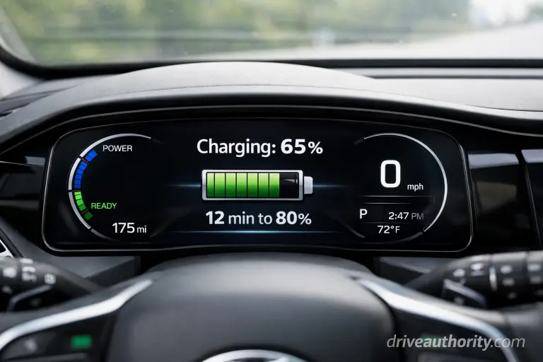 EV dashboard showing charging time remaining - real-time charging progress display
