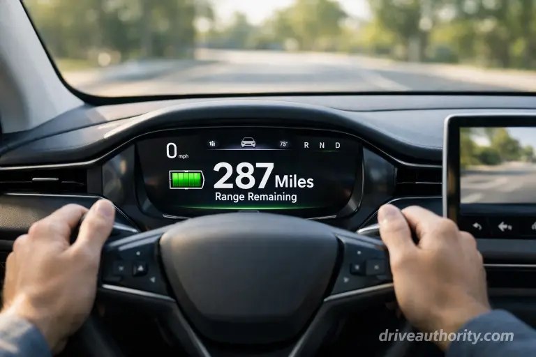 EV range anxiety explained - dashboard showing ample 287 miles remaining range display