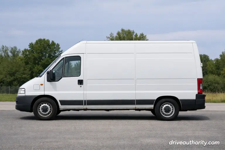 Peugeot Boxer 1999 white panel van side view showing high roof configuration
