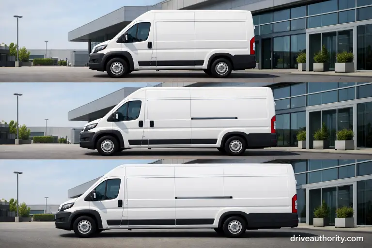 Peugeot Boxer 2026 size comparison showing L1, L3, and L4 body length configurations for different commercial needs