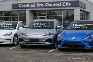 Five year depreciation comparison showing Tesla BYD MG resale values after ownership
