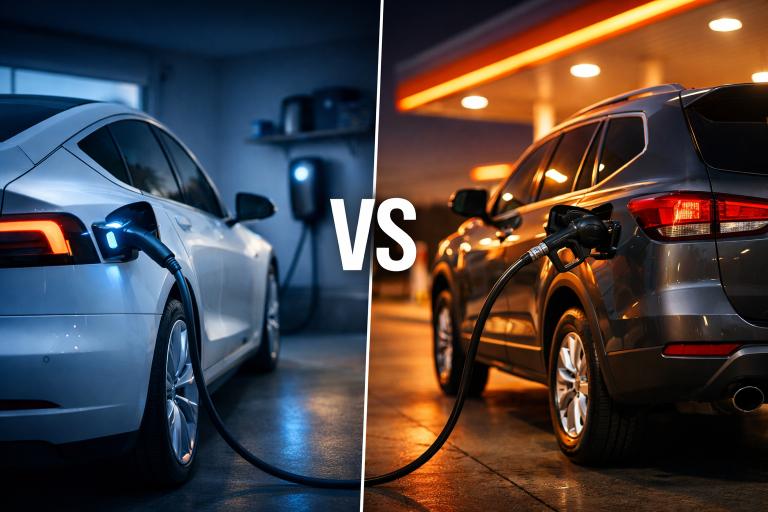 Compare electric car vs gas car cost over 5 years. See fuel, charging, maintenance,