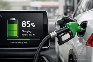 EV charging screen vs gas pump cost comparison