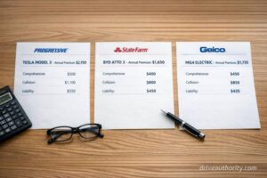 Insurance quote comparison showing Tesla BYD MG premium cost differences for buyers
