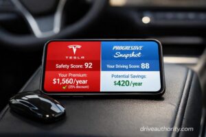 Usage-based insurance apps showing EV insurance cost savings through safe driving scores
