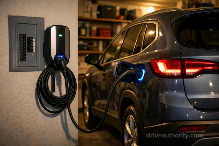 Level 2 home EV charging setup in residential garage 2026