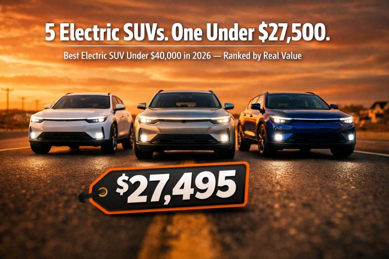 Best electric SUV under $40,000 in 2026 — three electric SUVs ranked by real value, range, and ownership cost, starting from $27,495 after IRA credit