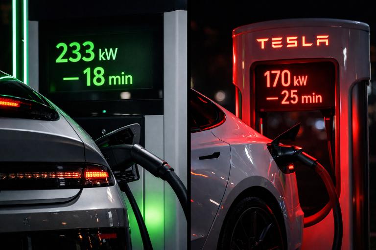 Hyundai Ioniq 6 800V fast charging vs Tesla Model 3 Supercharger speed comparison 2026