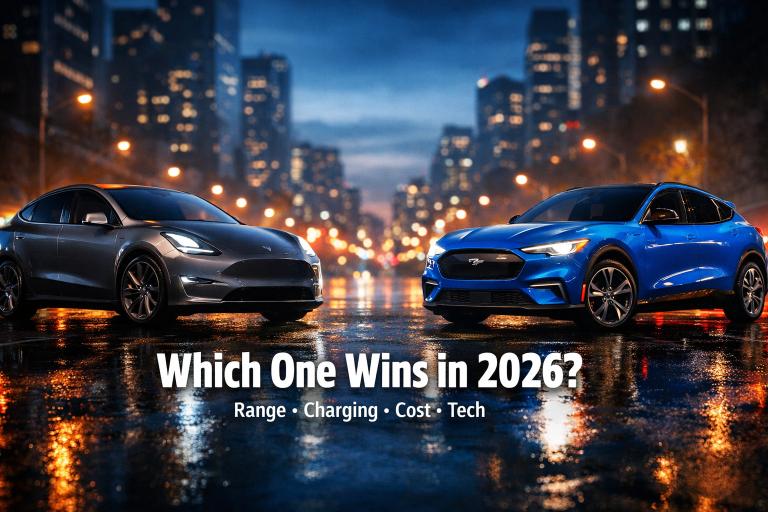 Tesla Model Y vs Ford Mustang Mach-E 2026 compared. See range, performance, charging speed, interior tech, and 5-year ownership costs before you decide.