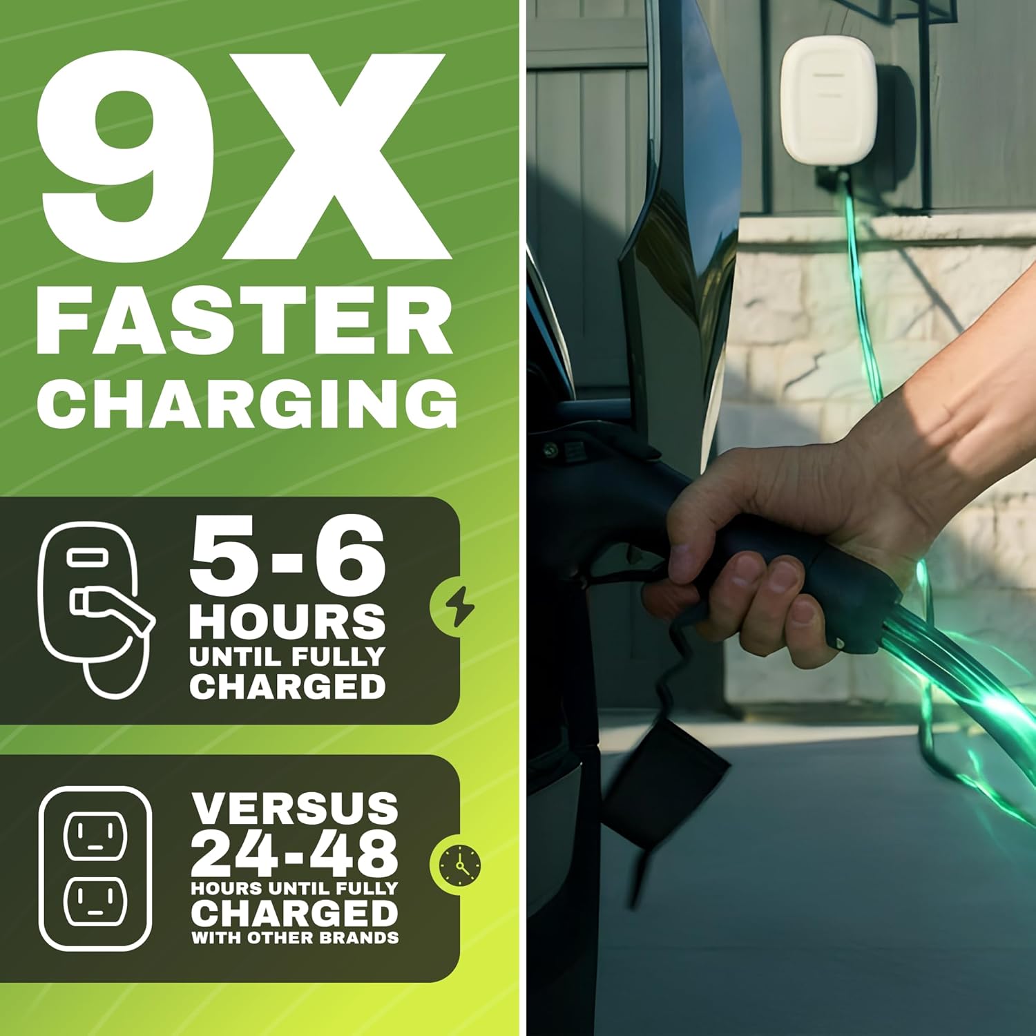 Emporia Level 2 EV charger NEMA 14-50 plug and 24-foot charging cable close-up