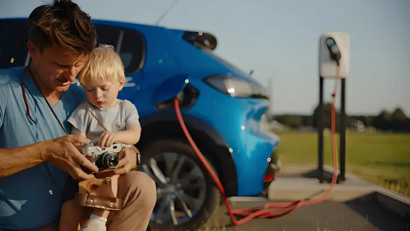 Electric car charging at a home station illustrating how electric cars work with Level 2 charging