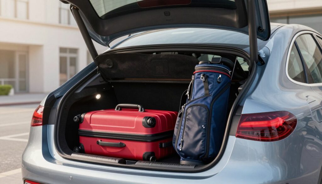 Luggage arranged between the trunk and frunk storage Luggage arranged between the trunk and frunk storage